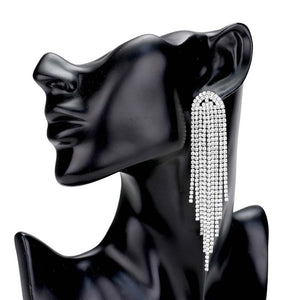Silver Rhinestone Fringe Drop Evening Earrings, are the perfect way to elevate any evening look. Perfect for special occasions or nights out. These classy evening earrings are perfect for parties, weddings, and evenings. Awesome gift for birthdays, anniversaries, Valentine’s Day, or any special occasion.
