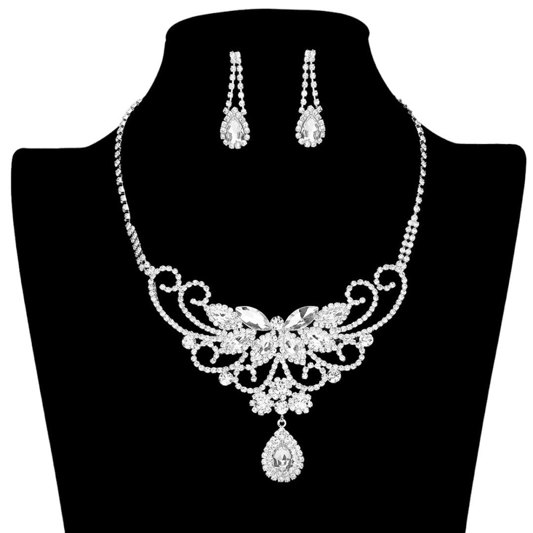 Silver Rhinestone Pave Crystal Butterfly Detail Necklace, This Necklace is sure to make a statement. Crafted from rhinestone and pave crystals, this necklace features a sophisticated butterfly detail that will make any outfit stand out. Feel the luxury with this necklace. A wonderful gift choice for almost every occasion.