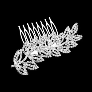 Silver Rhinestone Pave Leaf Hair Comb, this elegant rhinestone hair comb will add an eye-catching sparkle to any look. The beautifully crafted design hair comb adds a gorgeous glow to any special outfit. These are Perfect Gifts for Birthdays, Anniversary, Prom Jewelry etc.