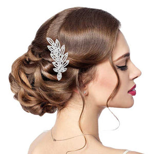 Silver Rhinestone Pave Leaf Hair Comb, this elegant rhinestone hair comb will add an eye-catching sparkle to any look. The beautifully crafted design hair comb adds a gorgeous glow to any special outfit. These are perfect gifts for birthdays, anniversaries, and Prom Jewelry, and also ideal for any special occasion.