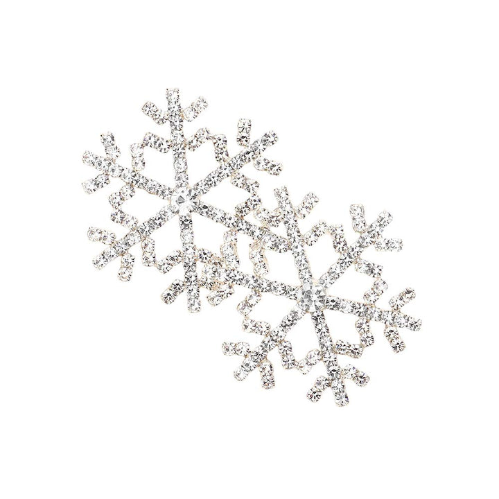 Silver Rhinestone Pave Snowflake Earrings,  are versatile and perfect for the festive season. Featuring a unique snowflake design, they provide a subtle sparkle of elegance. Crafted from rhinestone pave for a luxurious feel. They make perfect gifts for your loved ones. Stay gorgeous and confident at Christmas parties.