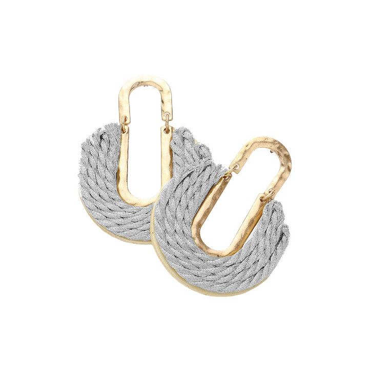 Silver-Rope Embellished Abstract Earrings, Unique and modern design that is sure to elevate any outfit. The intricate rope detailing adds a touch of elegance, while the abstract shape makes a bold statement. Made with high-quality materials, these earrings are lightweight and comfortable for all-day wear. 