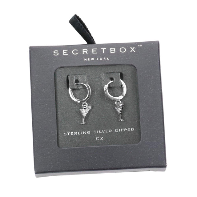Secret Box Sterling Silver Dipped CZ Metal Cocktail Earrings - White Gold - Earrings