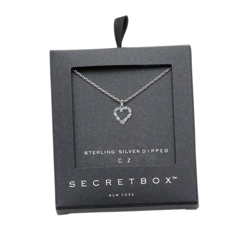 Silver Secret Box Sterling Silver Dipped CZ Heart Pendant Necklace, is beautifully designed with a Heart theme that will make a glowing touch on everyone. The beautifully crafted design adds a gorgeous glow to any outfit. Perfect Birthday Gift, Mother's Day Gift, Anniversary Gift, Graduation Gift, Thank you Gift.