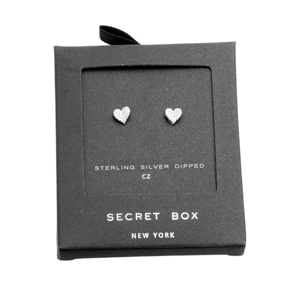 Silver Secret Box Sterling Silver Dipped CZ Heart Stud Earrings, are crafted jewelry that fits your lifestyle, adding a pop of pretty color. The beautifully crafted design adds a gorgeous glow to any outfit. Great gift idea for your Wife, Mom, your Loving one, or any family member.