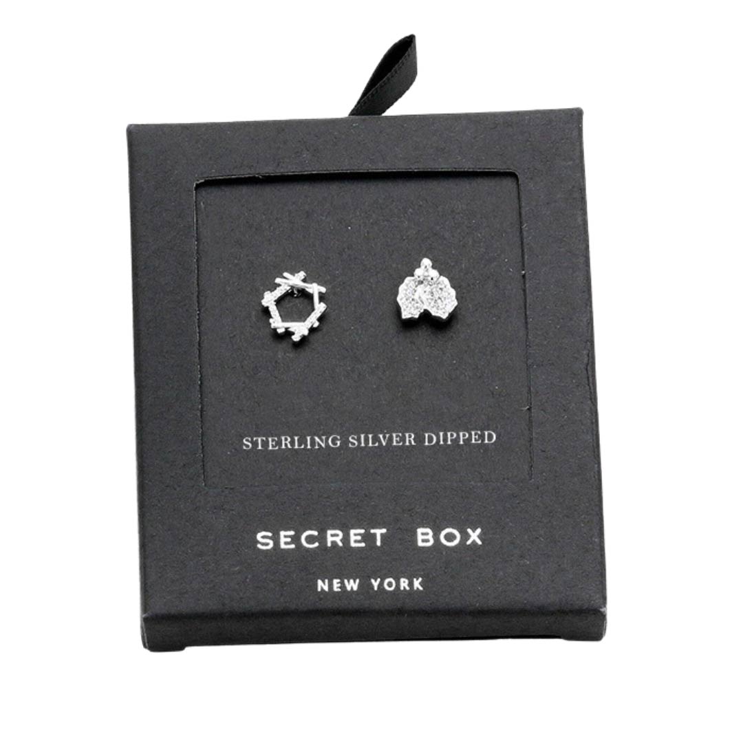 Silver Secret Box Sterling Silver Dipped CZ Wreath Stud Earrings, are fun handcrafted jewelry that fits your lifestyle, adding a pop of pretty color. Enhance your attire with these vibrant artisanal earrings to show off your fun trendsetting style. Great gift idea for your Wife, Mom, your Loving one, or any family member.