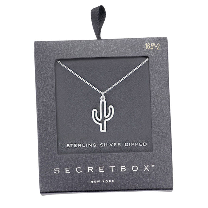 Silver Secret Box Sterling Silver Dipped Cactus Pendant Necklace, is beautifully designed with a Cactus theme that will make a glowing touch on everyone. The beautifully crafted design adds a gorgeous glow to any outfit. Perfect Birthday Gift, Mother's Day Gift, Anniversary Gift, Graduation Gift, Thank you Gift.