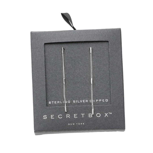 Secret Box Sterling Silver Dropped Metal Chain Dangle Earrings - Silver