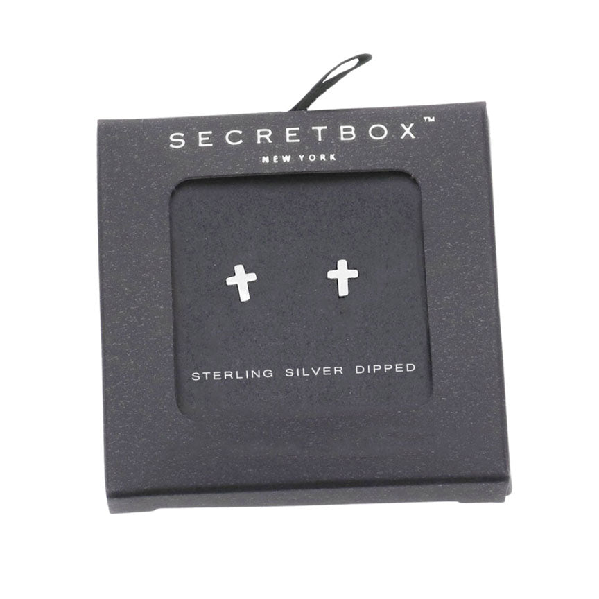 Silver Secret Box Sterling Silver Dipped Metal Cross Stud Earrings, are the perfect accessory for any occasion. Crafted with 14K Gold Dipped for a luxuriously stylish look, these earrings are sure to be a hit. A perfect gift to show your style and faith. Perfect gift for your mother, wife, sisters, and other female friends.