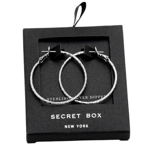 Secret Box Textured Gold Dipped Hoop Earrings - Silver