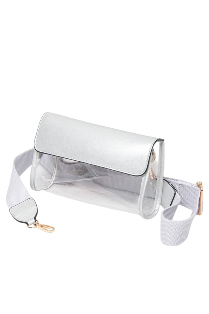 Solid Trim Clear Stadium Crossbody Bag combines transparency with reinforced solid trim for enhanced durability and style. Designed to meet stadium security requirements, it offers easy visibility of contents while maintaining a sleek, structured look. Its crossbody design ensures comfortable, hands-free wear, making it a practical choice for events where convenience and compliance are essential.