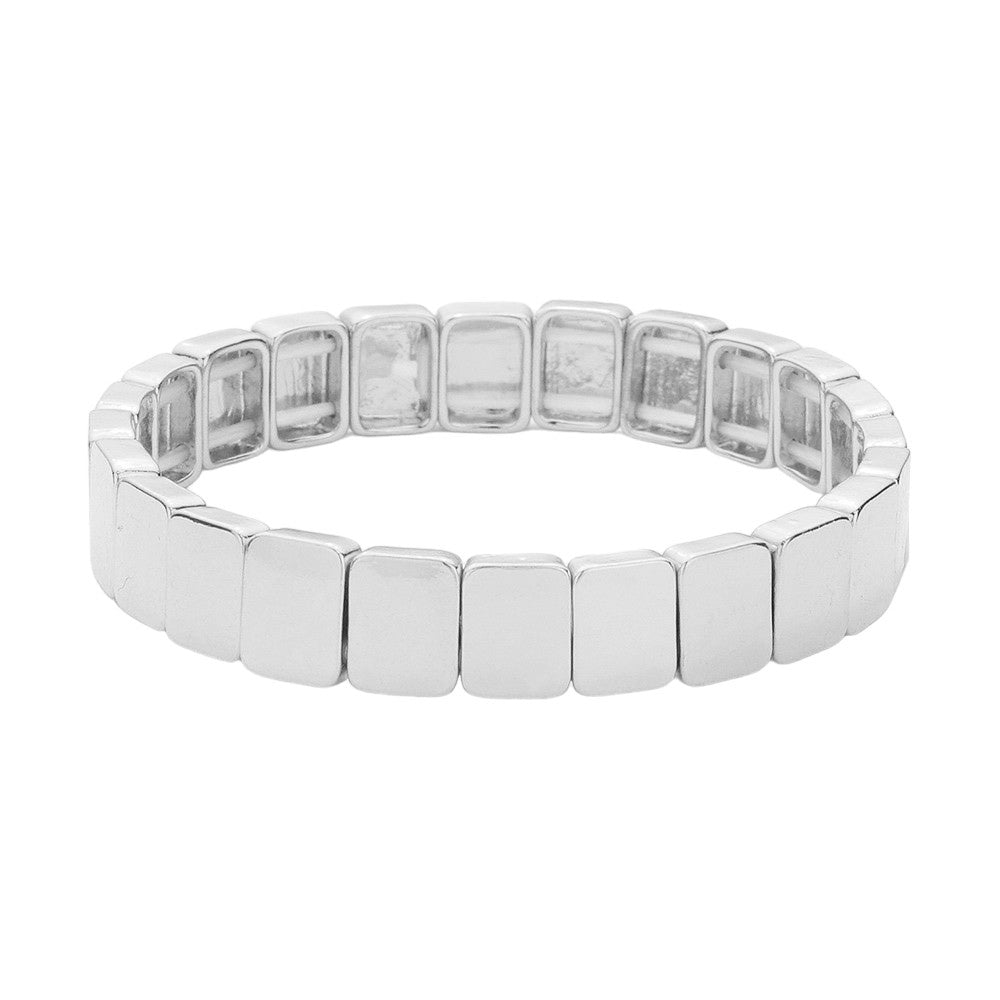 Gold Square Metal Stretch Bracelet, is expertly designed for a secure yet comfortable fit. Made with high-quality materials, it offers durability and a modern, sleek look. Its square shape adds a unique touch to any outfit, making it a versatile accessory for any occasion.