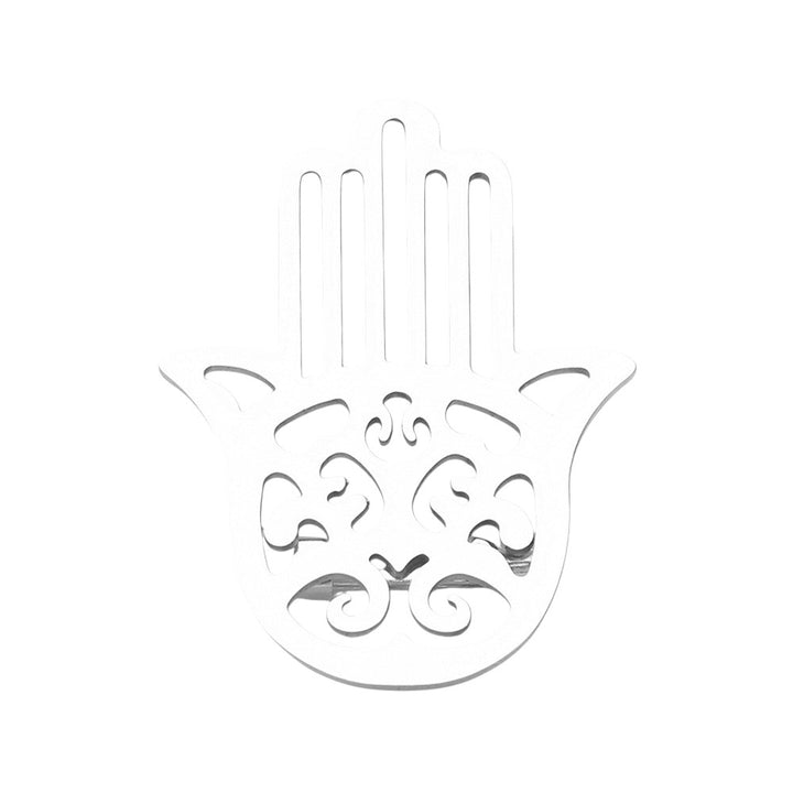 Silver Stainless Steel Cutout Hamsa Hand Pin Brooch is a beautiful and durable accessory, perfect for adding a touch of elegance to any outfit. Made of high-quality stainless steel, it features a delicate and intricate cutout design that showcases the symbolic Hamsa hand. With its superior material and craftsmanship, this brooch is sure to become a staple piece in your collection.