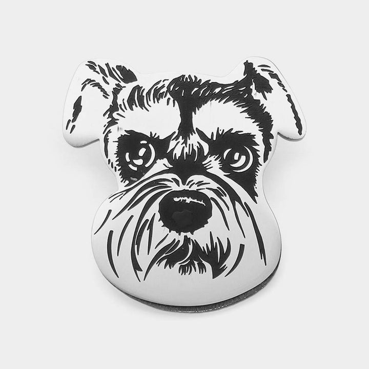 Silver Stainless Steel Schnauzer Dog Face Pin Brooch is expertly crafted with high-quality stainless steel material, ensuring durability and longevity. Its sleek design features the charming face of a schnauzer dog, making it a perfect accessory for dog lovers and a great addition to any outfit.
