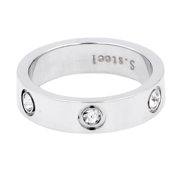 Silver-Stone Embellished Stainless Steel Band Ring is an elegant and durable accessory. The stainless steel material offers strength and resistance to tarnishing, while the stone embellishments add a touch of sophistication. Perfect for everyday wear or special occasions.