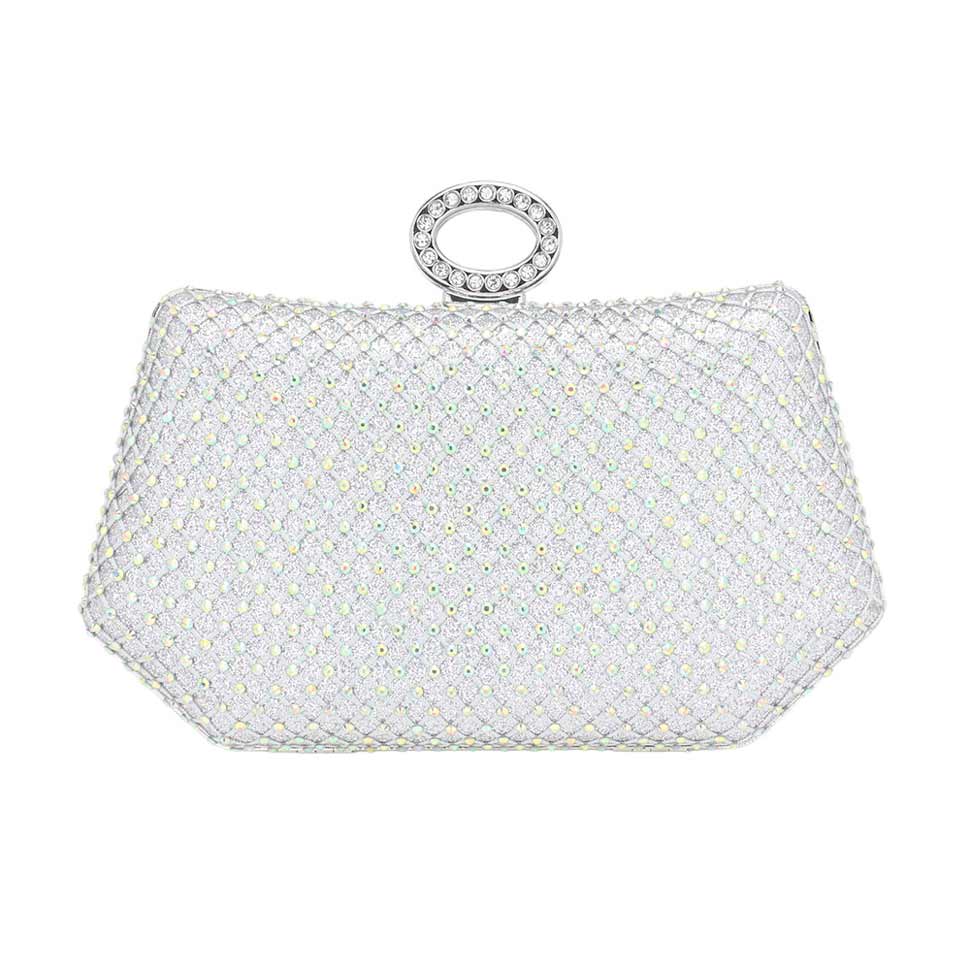 Silver Studded Mesh Bling Evening Clutch Crossbody Bag, is a perfect beauty to show off your royalty with this Evening Clutch Crossbody Bag that amps up your outlook to a greater extent and drags the attention of the crowd on any special occasion. Mesh bling design sparkles all sides of this lustrous style. A special occasion bag that adds a romantic and glamorous touch to your special day.