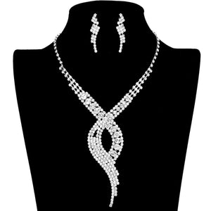 Silver Swirl Rhinestone Pave Necklace, get ready with this swirl rhinestone pave necklace to receive the best compliments on any special occasion. These classy swirl rhinestone pave necklaces are perfect for parties, weddings, and evenings. Awesome gift for birthdays, anniversaries, Valentine’s Day, or any special occasion.