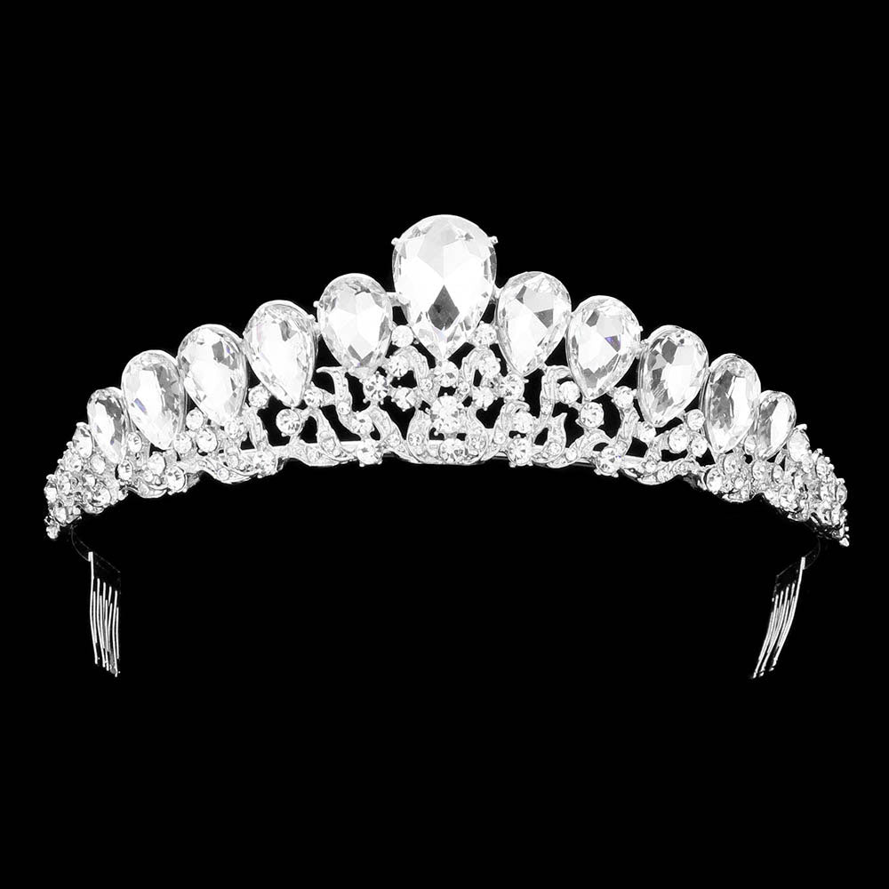 Silver Teardrop Accented Princess Tiara, sparkles with elegance. Crafted with quality materials, its teardrop accents are a beautiful complement to any special occasion outfit. Suitable for Weddings, Engagements, Birthday Parties, and Any Occasion You Want to Be More Charming. Be a princess on every occasion!
