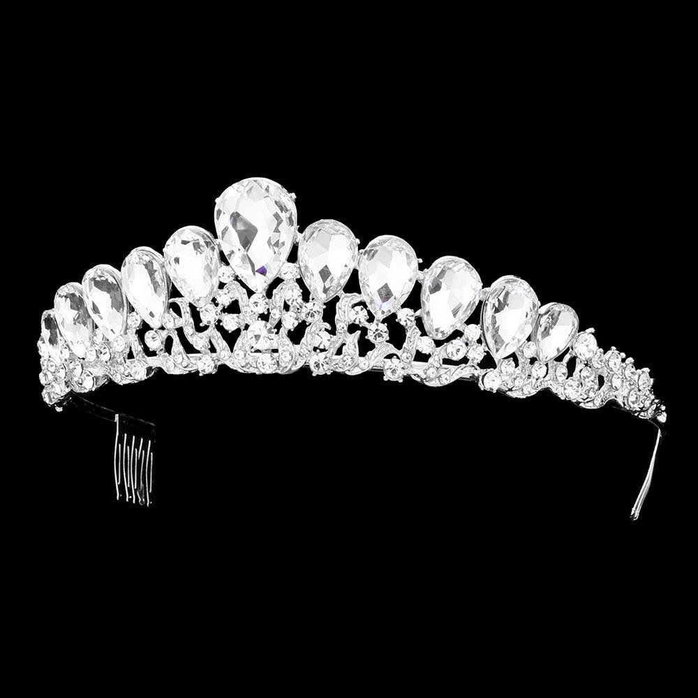 Silver Teardrop Accented Princess Tiara, sparkles with elegance. Crafted with quality materials, its teardrop accents are a beautiful complement to any special occasion outfit. Suitable for Weddings, Engagements, Birthday Parties, and Any Occasion You Want to Be More Charming. Be a princess on every occasion!