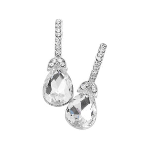 Silver Teardrop Stone Accented Evening Earrings, featuring Gorgeous evening earrings and teardrop stones accented with sparkling crystals. These earrings will add a touch of glamour to any attire. Perfect for any occasion. These beautifully unique designed earrings are suitable as gifts for wives, friends, and mothers.