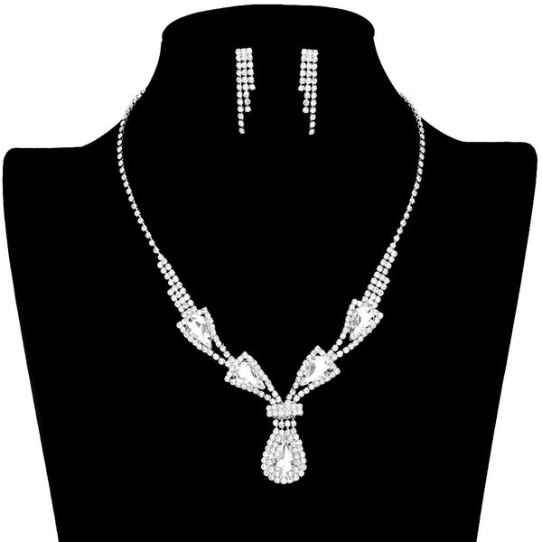 Silver Teardrop Stone Accented Rhinestone Jewelry Set, adds a touch of sophistication to any outfit with this beautiful set. Perfect for enhancing any special occasion, this jewelry set will add classic charm and elegance to your look. Gift for birthdays, anniversaries, Mother's Day, or any other meaningful occasion.