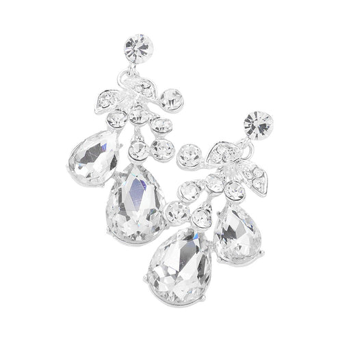 Pendientes colgantes de noche con piedras en forma de lágrima - Plata