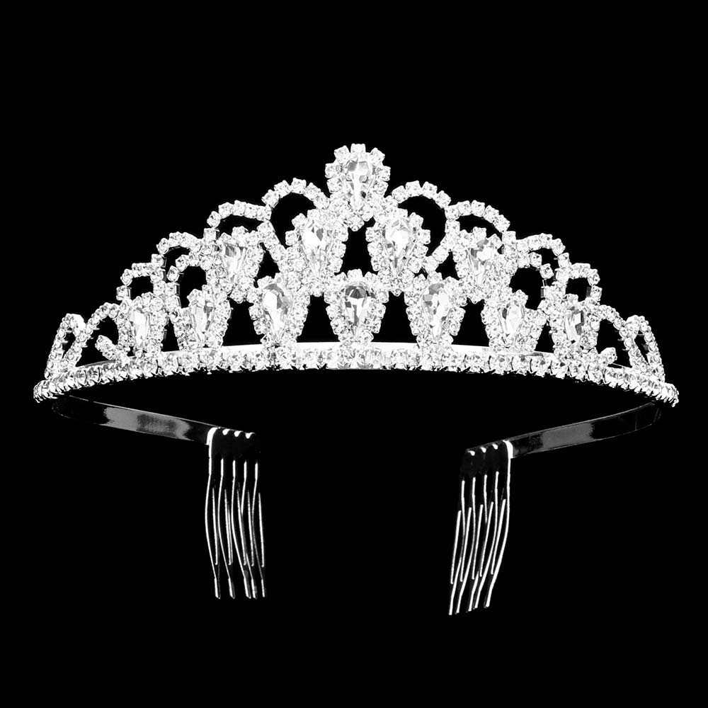 Silver Teardrop Stone Pointed Princess Tiara, is the perfect choice for giving your look a classy, elegant finish. Crafted with exquisite detail, it is a must-have for any special occasion. Perfect gift for weddings, birthdays, anniversaries, Valentine's Days, or any special day.