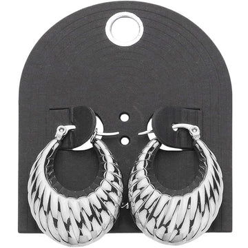 Silver Textured Metal Hoop Pin Catch Earrings offer a stylish and secure way to accessorize any outfit. The unique textured design adds a touch of sophistication while the pin catch closure ensures your earrings stay in place all day. Made with quality materials, these earrings are a must-have for any fashion-forward individual.