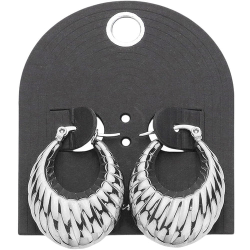 Pendientes de aro de metal texturizado con cierre de pasador - Clear Silver