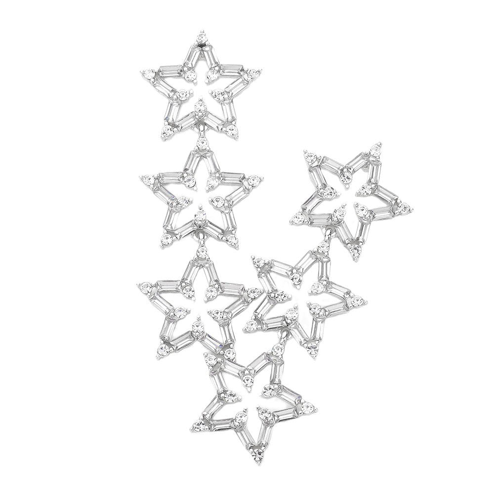 Silver Triple Star Link Dangle Earrings are a stunning addition to any outfit. Made with high-quality materials, they feature a unique triple-star dangle design that will catch the eye and elevate any look. Perfect for special occasions or everyday wear, these are a perfect gift choice for any fashion-forward individual.