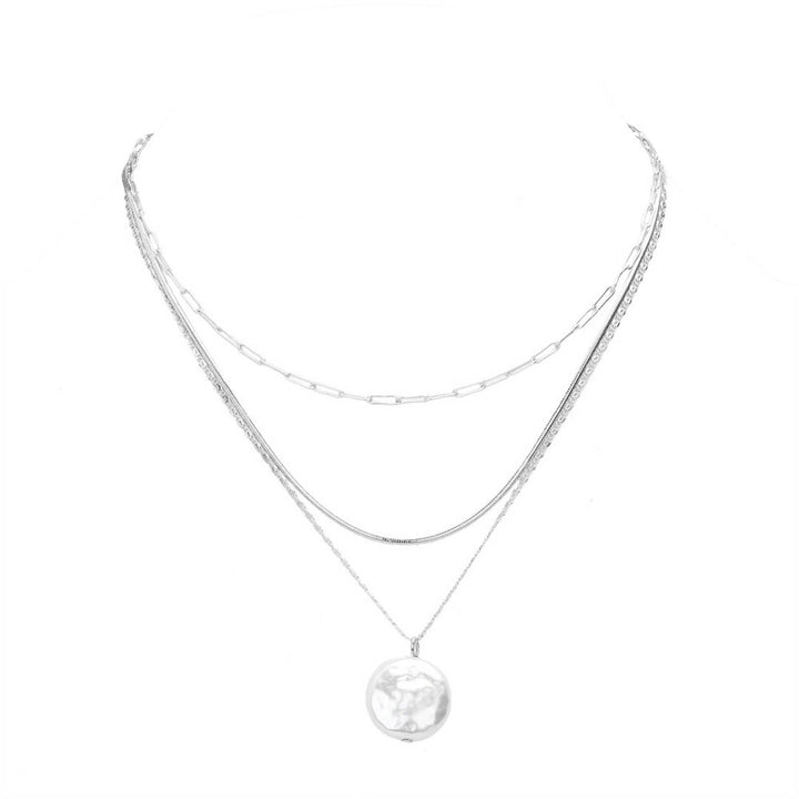 This Pearl Pendant Silver Triple Layered Necklace is the perfect "pearla" of jewelry, and a sure way to level up any look. The triple chain layers will make you feel like royalty, with their classic elegance and timeless charm. Perfect Birthday Gift, Anniversary Gift, Regalo Cumpleanos, Regalo Navidad, Valentine's Day Gift