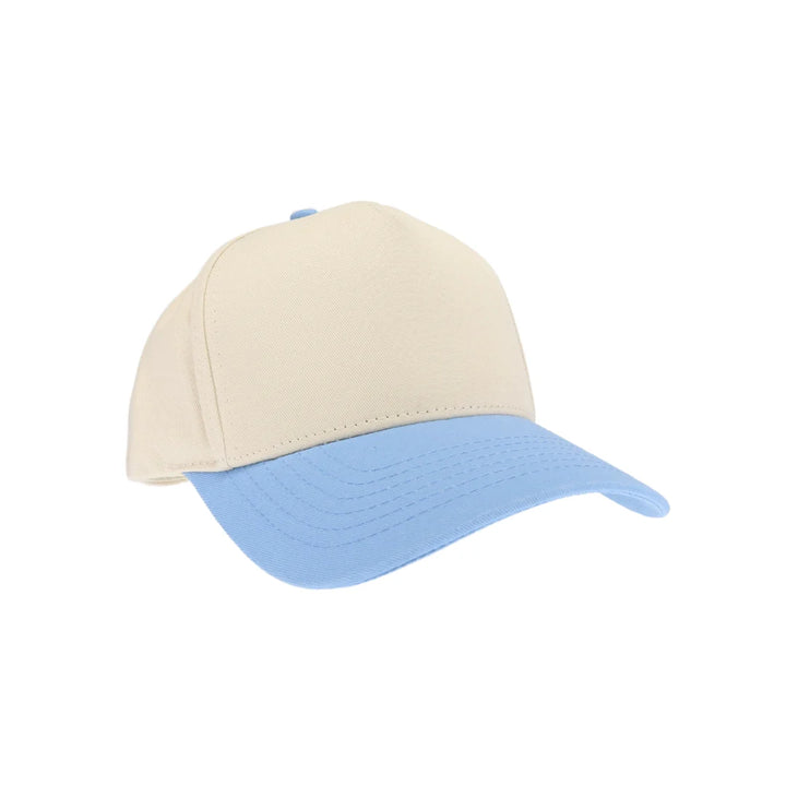 Sky-Blue KIDS Two Tone Canvas C.C Trucker Hat combines durable canvas with breathable mesh for comfort and style. Its two-tone design adds a playful touch, while the adjustable snapback ensures a secure fit for growing heads. Perfect for everyday wear, this hat offers sun protection and a trendy look for active kids. 