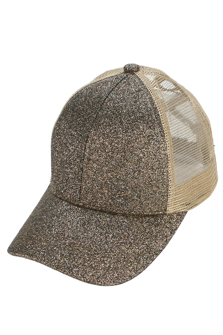 Smoky Topaz C.C Glitter Mesh Back Criss-Cross Ponytail Cap features a glitter mesh back and criss-cross design, perfect for adding a touch of sparkle to any outfit. Its unique design allows for comfortable and secure wear while keeping your ponytail in place. A must-have accessory for any fashion-forward individual.