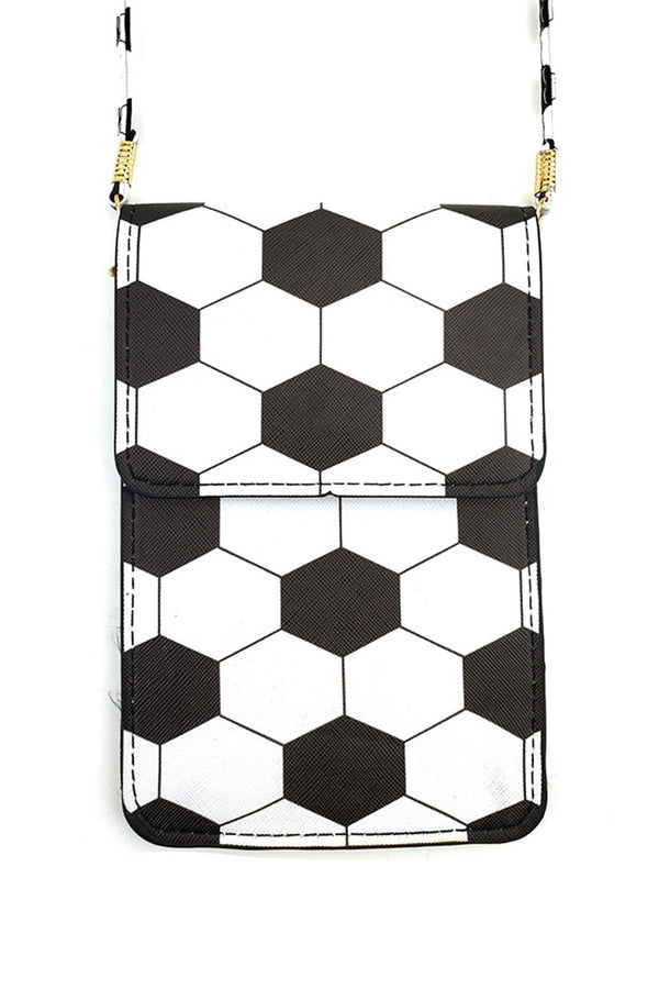 Soccer Cellphone Crossbody with Clear Window offers a practical solution for carrying your phone securely while staying active. Its transparent window allows for effortless touchscreen use without removing the phone, and the adjustable strap ensures a comfortable fit. Crafted for durability, this crossbody keeps your device protected and accessible during soccer games or daily activities. 