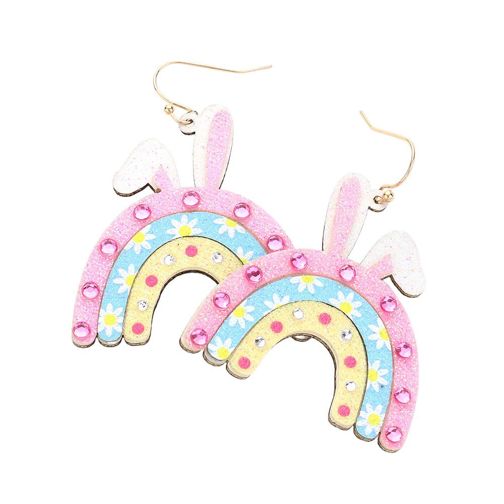 Sparkly Easter Bunny Arch Dangle Earrings, are a must-have for celebration. Made with stunning sparkly accents, these earrings are the perfect accessory to add a touch of holiday cheer to any outfit. Ensures long-lasting wear for future Easter celebrations. Add these cute and festive earrings to your collection today!