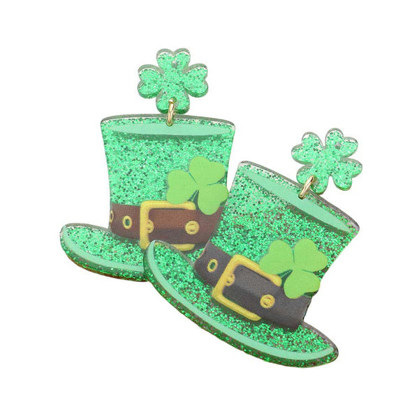 St Patrick's Day Resin Leprechaun Hat Dangle Earrings