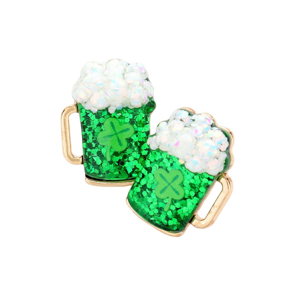 St Patricks Day Beer Clover Stud Earrings, Get festive this St. Patrick's Day with our Beer Clover Stud Earrings. These unique earrings feature a green clover design with a fun and playful beer mug in the center. Made with high-quality materials, these studs are sure to add a touch of luck and charm to any outfit. 