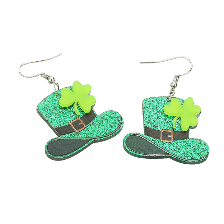 St Patricks Day Glittered Resin Leprechaun Hat Dangle Earrings are the perfect accessory for any St. Patrick's Day celebration. Made of durable resin, these earrings feature a charming leprechaun hat design, adding a touch of fun and luck to your outfit. Get ready to show off your Irish spirit.