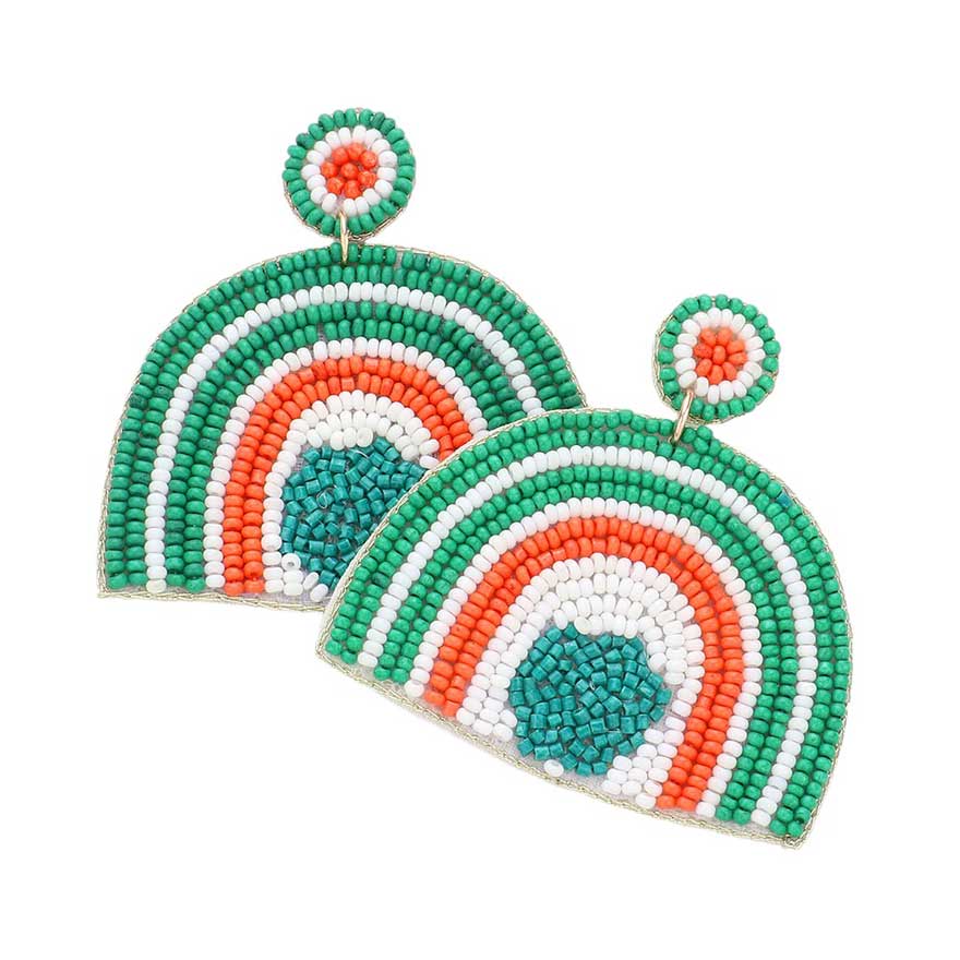 St. Patrick's Day Felt Back Rainbow Dangle Earrings, Transform your St. Patrick's Day look with these festive earrings. Made with vibrant colors and a comfortable felt back, these earrings are the perfect accessory for celebrating the holiday. Add a touch of fun and luck to your ensemble with these stylish earrings.