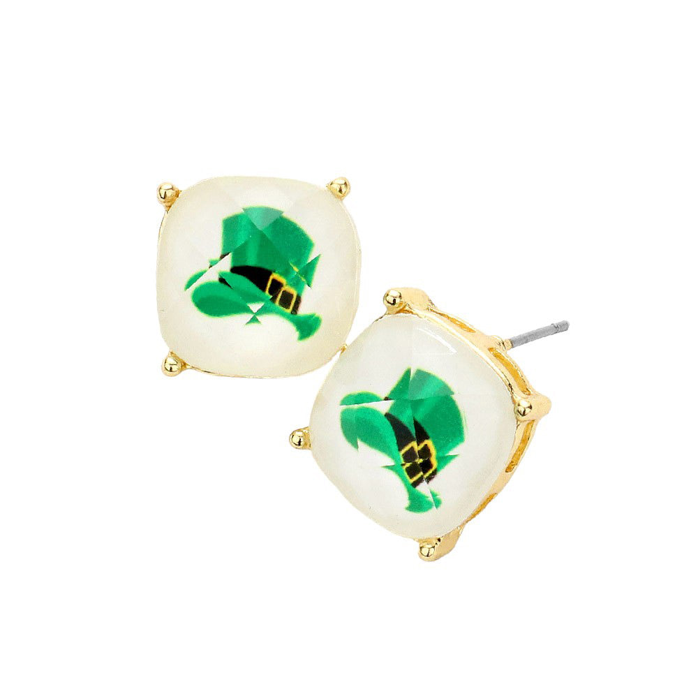 St. Patrick's Day Hat Cushion Square Stud Earrings, Upgrade your St. Patrick's Day outfit with these festive hat cushion square earrings. Made with high-quality materials, these earrings add a touch of holiday cheer to any ensemble. Stand out in style and show off your love for the holiday with these unique earrings.