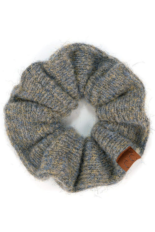 C.C Multi Yarn Knit Solid Color Soft Scrunchies - Steel Blue