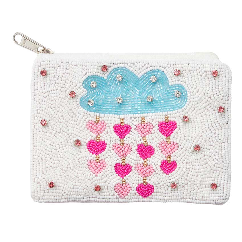 Stone Pointed Cloud Heart Rain Seed Beaded Mini Pouch Bag, is expertly crafted for a touch of elegance and style. With its intricate beaded design, this mini pouch bag is perfect for carrying small essentials. This adds a unique touch, making it a must-have accessory or a perfect gift for any fashion-savvy individual.