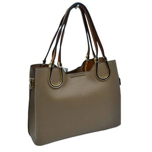 Stone Textured Faux Leather Horseshoe Handle Women's Tote Bag, featuring an eye-catching textured faux leather exterior and a horseshoe-shaped handle. The bag has a spacious interior, perfect for days when you need to carry a lot of items. Its structure and design ensure that your items will stay secure even on the go.
