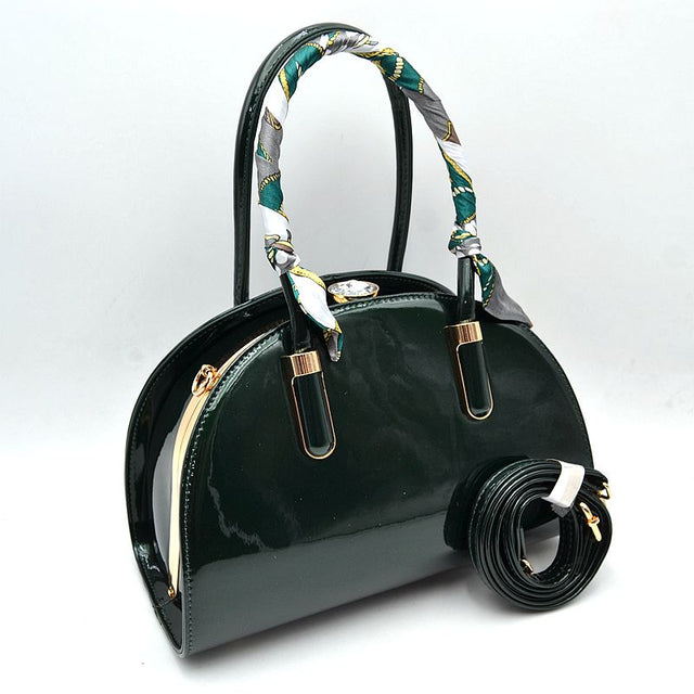 Dome Top-Handle Handbag with Detachable Shoulder Strap - Olive - Hand Bag
