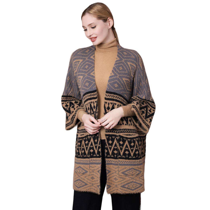 Tan Boho Patterned Poncho, With the latest trend in ladies' outfit cover-up! the high-quality knit poncho is soft, comfortable, and warm but lightweight. It's perfect for your daily, casual, party, evening, vacation, and other special events outfits. A fantastic gift for your friends or family.