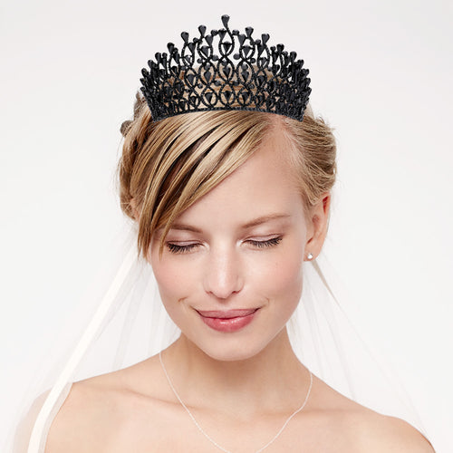 Teardrop Stone Accented Princess Tiara - Black