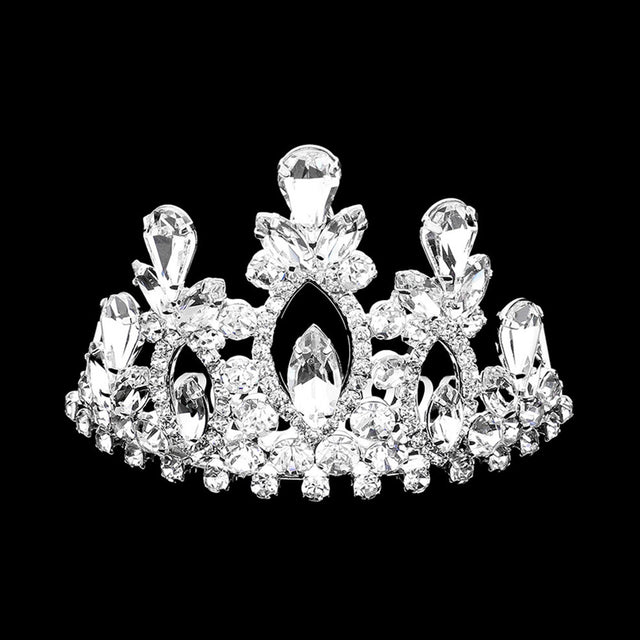 Madeline Love Clear, Silver Marquise Teardrop Stone Cluster Embellished Princess Mini Tiara - Hair Accessories