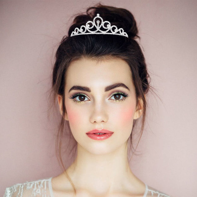 Madeline Love Clear, Silver Round Crystal Accent Rhinestone Paved Princess Tiara - Hair Accessories