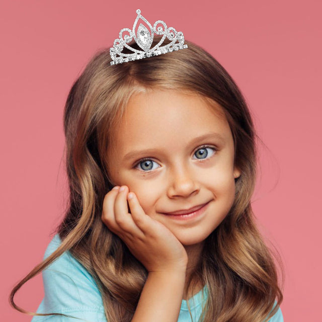 Madeline Love Clear, Silver Marquise Stone Cluster Accent Crystal Rhinestone Paved Princess Crown Mini Tiara - Hair Accessories