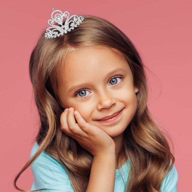 Madeline Love Clear, Silver Teardrop Stone Accent Rhinestone Crystal Paved Crown Mini Tiara - Hair Accessories